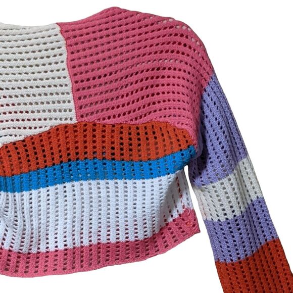 Unbranded women's long sleeve Color Block Hollow Out Knitted Cropped Sweater S - Picture 6 of 7